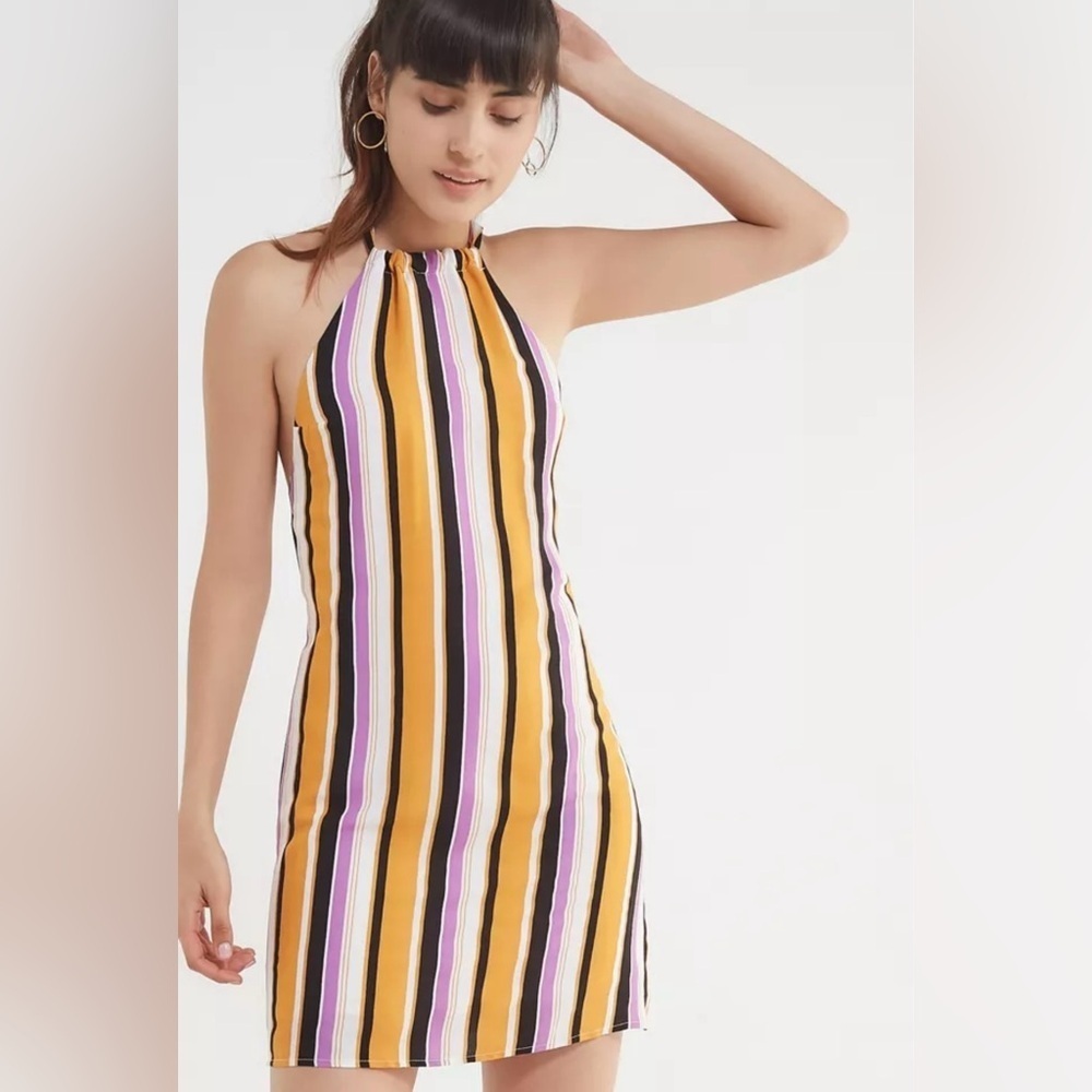 Urban Outfitters Yellow Black Halter Sheath Dress